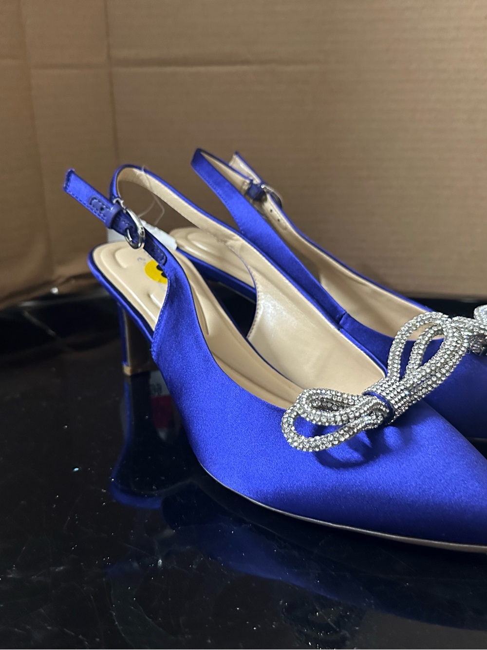 Easy Spirit Cobalt Satin Slingback Heels with Crystal Bow